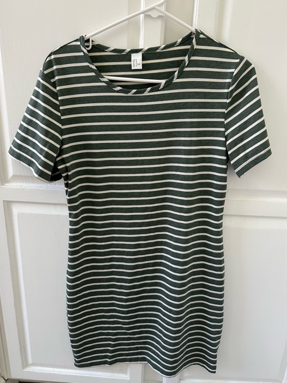 Striped Short Sleeve Dress in Green and White